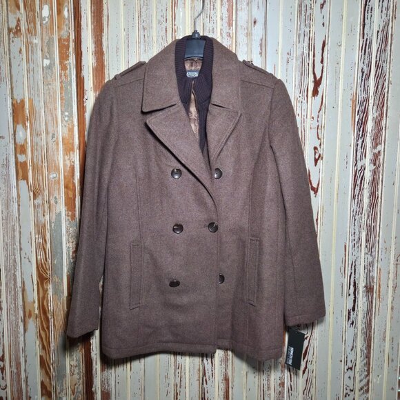 Kenneth Cole Reaction Chestnut Double-Breasted Peacoat Men's Small Wool Blend - Picture 1 of 9